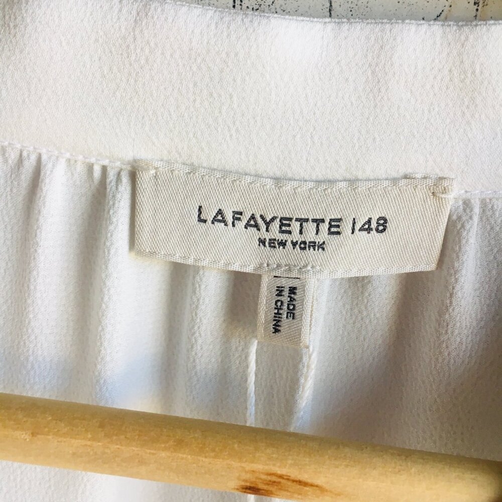 NWT Lafayette 148 Layla Plisse Pleated Sleeve Blouse Off-White Statement XL - Picture 5 of 16